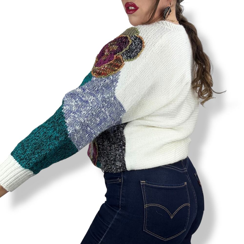 80's JACLYN SMITH funk knit cardigan sweater with metallic thread and beads - Picture 6 of 17